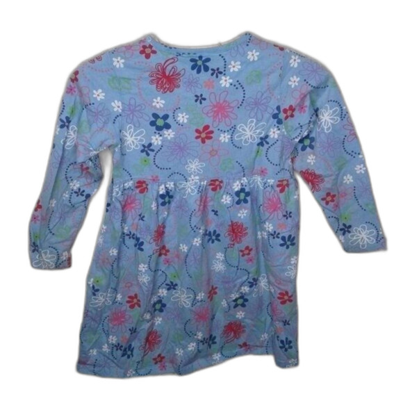 LL Bean Sky Blue Cotton Longsleeve Twirly Dress Red Pink Purple Floral Size 5/6 - Picture 3 of 5